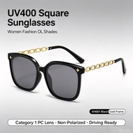 Women Square Full Rim Sunglasses UV400 ANSI Z80.3 Protection Category 1 Light Grey PC Lens, Plastic 