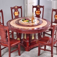 QM🍓Marble Dining Table and Chair round round Table with Turntable Solid Wood Marble round Table Euro