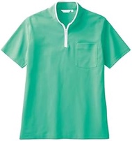 Zip Polo Shirt (Unisex/Short Sleeve) 72-426 Green/White Size: LL Sumisho Montblanc Medical Professio