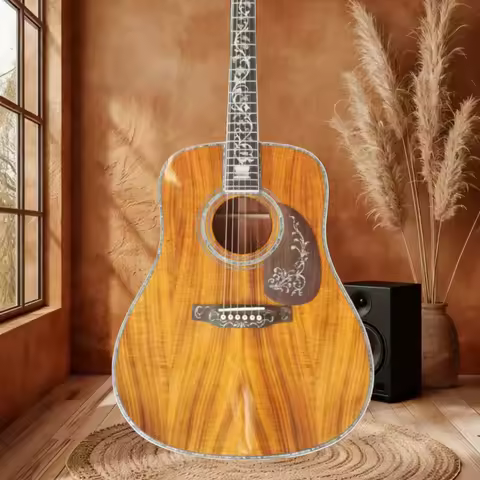 Brown KAO Wood Acoustic Guitar D45 Series Ebony Fingerboard Country Folk Suitable for Band Christmas