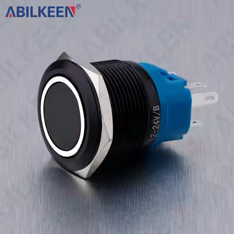 ABILKEEN 22MM Black Shell Push Button Switch LED Ring Illuminate Momentary/Latching Function 1NO1NC 