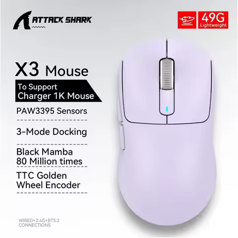 Attack Shark X3 Wireless Mouse,PixArt PAW3395 26000DPI 1K Lightweight Mouse ,Tri-Mode Macro Gaming M