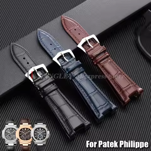 For Patek Philippe Nautilus Series Genuine Cow Leather Watch Strap with 25mm*13mm Cowhide 5711 5712G