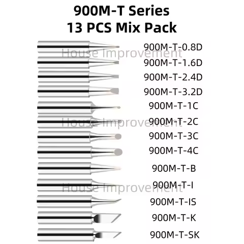 13PCS 900M-T Mix Pack Soldering Iron Tips IS/I/B/K/SK/0.8D/1.6D/2.4D/3.2D/1C/2C/3C/4C Lead-Free Weld