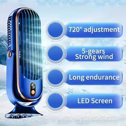 Desktop Tower Fan 720° Strong Air Cooling USB LED Display 5 Speed Adjustment Desktop Tower Fan Home 