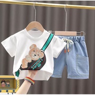 Children's T-Shirt And levis Shorts Suits For Children 1-6 Years Old Girls And Boys Clothes Children's Clothes Newest Children's Suits wasbag bear motif