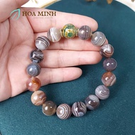 Vòng tay phong thủy đá Mã Não vân vỏ ốc size 12 li phối viên Dzi tuyệt đẹp | Hoa Minh Gem