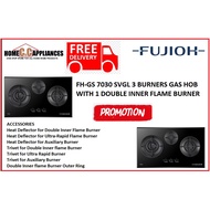 FUJIOH FH-GS7030 SVGL 3 BURNERS GAS HOB WITH 1 DOUBLE INNER FLAME BURNER