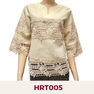 เสื้อลินินผู้ใหญ่ แต่งลูกไม้ผ้าฝ้ายคอตตอนนิ่ม อก 38" 40" 42" 44" 46" 48" 50" อินกะออย สีฟ้า/ดำ/ขาว/ค