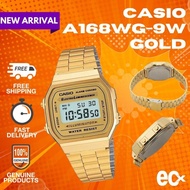 Casio A168WG-9W Gold Vintage Retro Digital Watch – Unisex, Stainless Steel Band, 1-Year Warranty