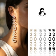 CY 2026 Snowflake Number Dangling Earrings Long Dangling Earrings Super Flashing High-End Earrings D