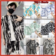 Kids Terno 2pcs Set Jungle Safari Costume Baby Boy Floral Printed Polo Shirt + Shorts Holiday Hawaii