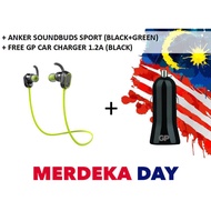 ANKER SOUNDBUD SPORT (BLACK+GREEN) + FREE GP CAR CHARGER 1 PORT 1.2A (BLACK)