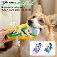 TIMEKEY Squeaky Canvas Shoe Shape Dog Chew Toy with Bell Knot Bite Resistant Teeth Cleaning Interact
