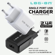 LOG-ON 2 Shell.4A LO-C27 1 USB 12W Single Port Fast Charging Log-ON Charger Adapter/