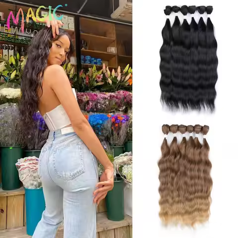 Magic Synthetic Hair 6PCS 20inches Nature Wave Hair Bundles Black Color Extensions Heat Resistant St