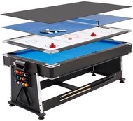 7Ft 4-In-1 Convertible Air Hockey / Pool Billiards /Dinner table /Table Tennis Table Blue/Black Felt For Billiard Gaming Room Free Accessory