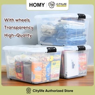 Citylife Large Capacity Container With Wheels Plastic Storage Box Organizer Stackable Storage Box