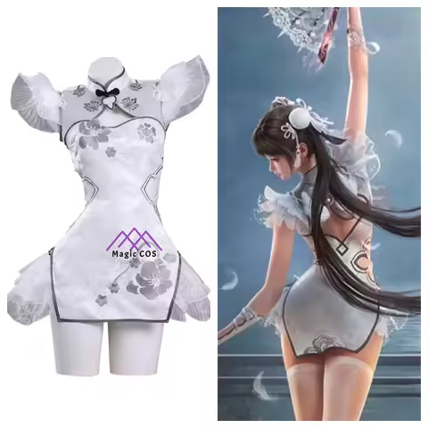 Game Naraka: Bladepoint Cosplay Costume Anime Ziping Yin Role Playing Cute White Cheongsam for Women