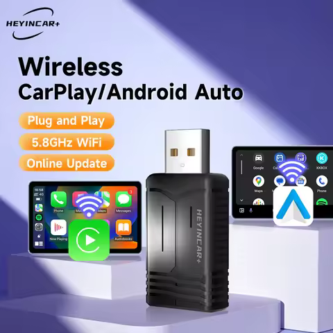 2025 HEYINCAR 2IN1 Wireless Adapter Android Auto Wireless CarPaly Box 2.4G & 5.8Ghz WiFi BT Auto Con