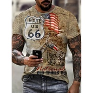 Retro 66 printed 3D men's round neck T-shirt