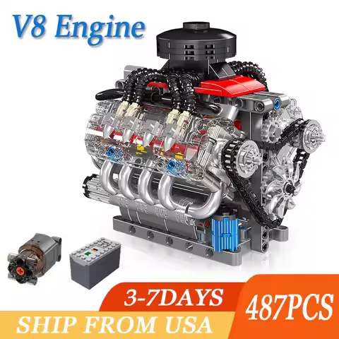 487PCS LSX454 V8 Engine Building Blocks Model Simulated Gearbox Assembly Technical Bricks Toys Ornam
