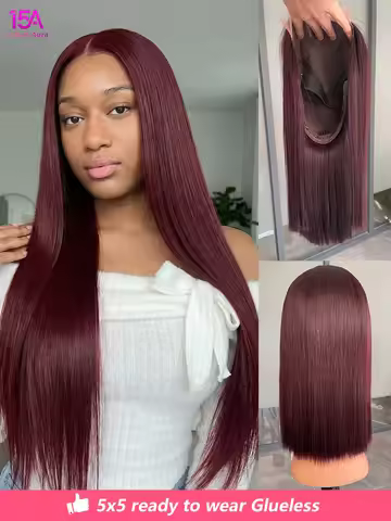 5X5 wear and go Glueless Wig #99J Burgundy Raw Vietnamese 100% Human Hair Lace Frontal 13x4 13x6 Bob