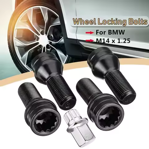 4Pcs/Set M14×1.25 Black Wheel Locking Lug Bolt Nut+Key 36136776076# For BMW X3/X5/E70/E71/F20/F25/X5