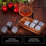 [Chuffed-t] Whiskey Stones And Whiskey Glass Gift Set Of 4, For Men | Father's Day, 6 Granite Whiske
