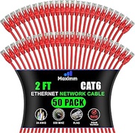 Maximm Cat 6 Ethernet Cable 2 Ft, (50-Pack) Cat6 Cable, LAN Cable, Internet Cable and Network Cable
