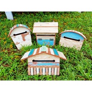 Vintage Mailbox Made Of Old Wood Hardwood.
