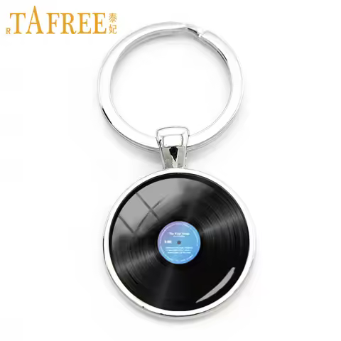TAFREE Charm music jewelry retro gramophone record keychain vintage vinyl record picture musician's 