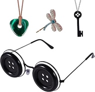 4 Pcs Halloween Accessories Fit for Cosplay Costume, Button Eyes Glasses, Key Necklace, Hair Clip, G