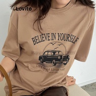 (Trendy) Lovito Casual T-Shirt Letter Pattern T-Shirt for Women L108ED197