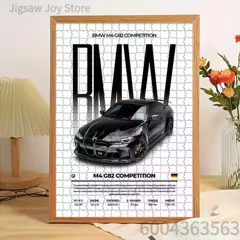 Paper Jigsaw Puzzle BMW M4 G82 Competition Black Sports Car Themed Artwork Creative Home Wall Decor 