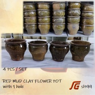 Flower Pot Red Mud Clay Pot 4" 4 PCS/SET #03 Pasu Bunga Tanah Liat Tembikar 红泥陶老式旧款式复古耐用花盆 1套