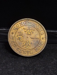香港1980年 伊利沙伯2世 1毫硬幣 (TEN CENTS) 共1個 靚品相 (有原轉光) (d)品相如圖 ,掛號$20