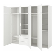 PLATSA 衣櫃附8門板/3抽, 白色 straumen鏡面玻璃/sannidal白色, 240x57x221 公分