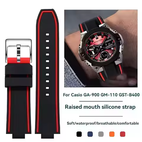Silicone Watch Strap for Casio GA-900 GM-110 GST-B400 GST-B200 Steel Heart Waterproof Rubber Watchba