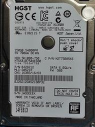 Hitachi HGST HTS541075A9E680 SATA 2.5吋筆電硬碟 750G  良品