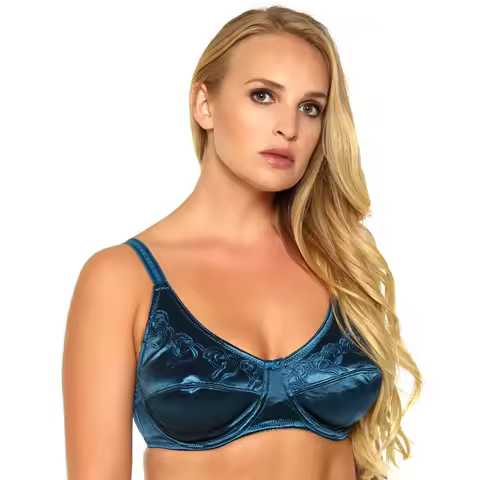 C-046 Women Bra Black/Green/Silver 3 Colours Satin Embroidery Unlined Push Up Cup Big Size 36 38 40 
