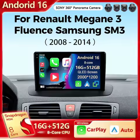 Android 16 Car Radio Multimedia Play For Renault Megane 3 Fluence Samsung SM3 2008 - 2014 Wireless C