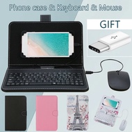 Portable Type-C/Micro-Usb Wired Keyboard Mouse Set with Leather Cove for Mobile Phones Tablet