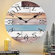 CLXEAST 24 Inch Multicolor Woodgrain Shiplap Wall Clocks for Farmhouse Living Room Decor