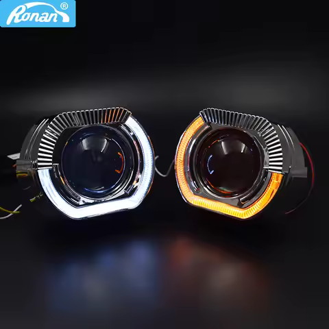 Ronan 2.5inch Bi-Xenon Projector Lens MH1 with BMS Black Silver Shrouds Angel Eyes White Yellow Retr
