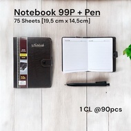 99P Notebook + PEN - Button Agenda Book - Elegant Leather Cover Work Notes