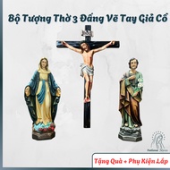 High-quality Antique Hand-painted 3-Piece Catholic Worship Statue Set | Luxury Composite Catholic Al
