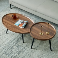 [SG Stocks]Round Coffee Table and Oval Table Set for Living Room Modern Coffee Table Marble Wood Tabletop  Sturdy Metal Legs Large Circle Coffee Table for Stylish Home