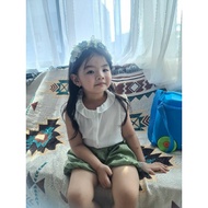 MOOIDAISY AB2323 Loon Set Top Bottom Ruffle Balloon Kids Fuschia And Sage Green Baju Budak Perempuan