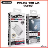 【Ready Stock】WK Design WP-U56 Dual USB Port Adapter Charger 2.0A MAXSPEED USB Charger 7